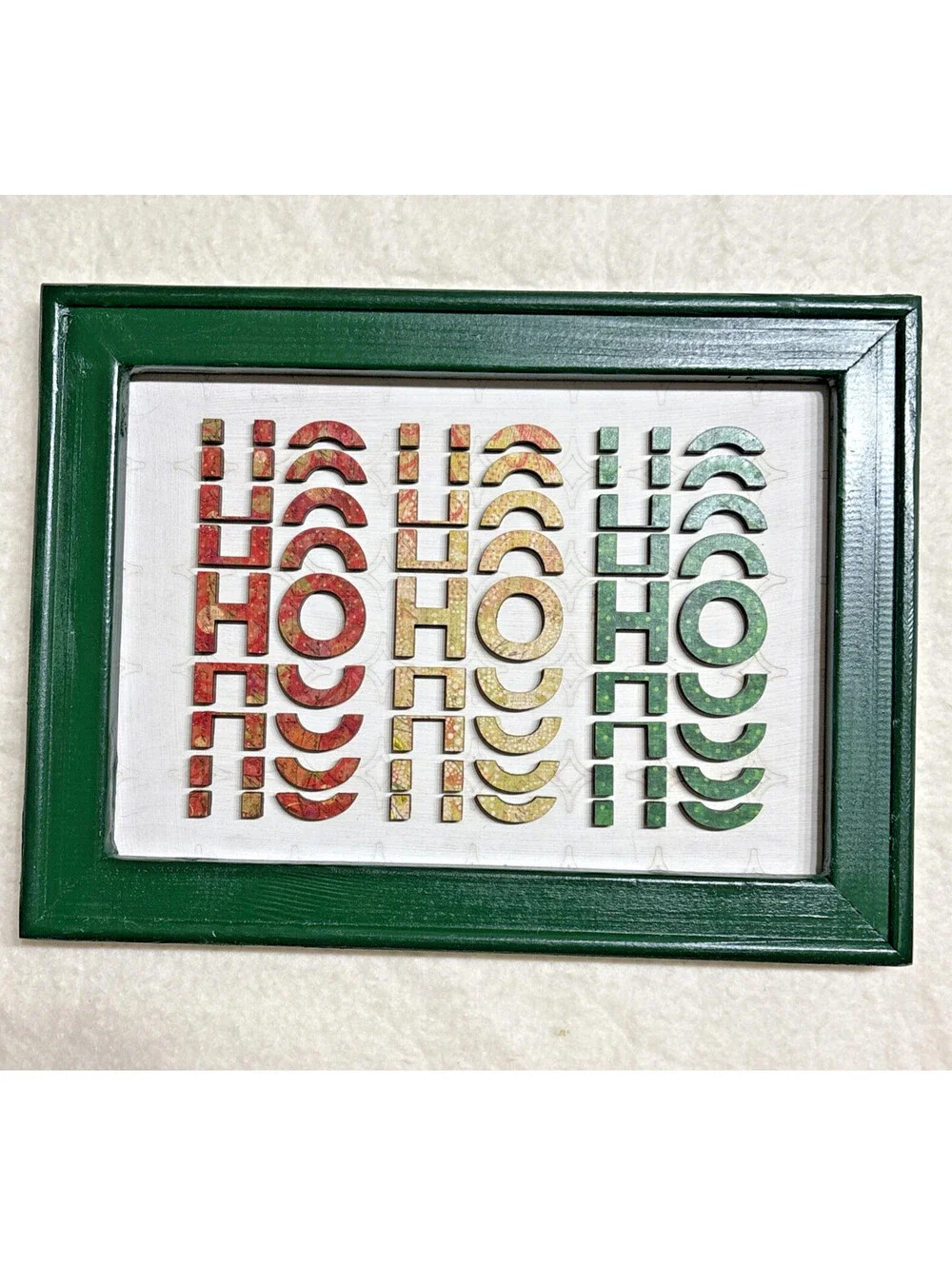 Handmade Christmas Santa HO HO HO is paper decoupaged Wooden Sign - 12x9x1
